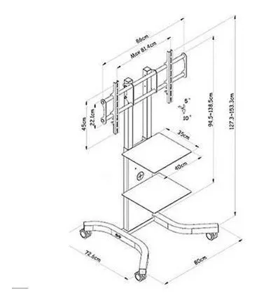 STAND LCD PLAB-1031 C/ESTANTE  C/RUEDAS h/50kgs